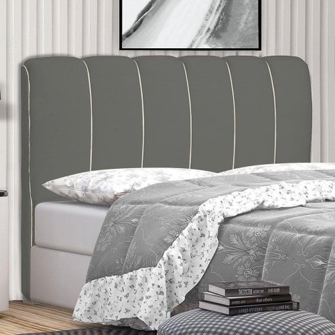 Cabeceira Cama Box King Berlim 195cm Suede Cinza