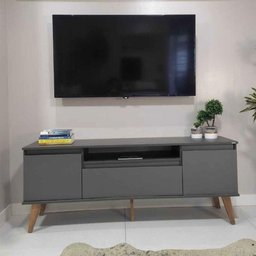 Rack para Tv com Prateleira 150cm Retro Mdf Grafite Dallas - On Móveis - 3