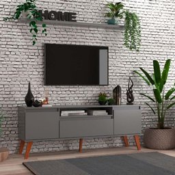 Rack para Tv com Prateleira 150cm Retro Mdf Grafite Dallas - On Móveis - 1