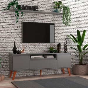 Rack para Tv com Prateleira 150cm Retro Mdf Grafite Dallas - On Móveis