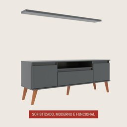 Rack para Tv com Prateleira 150cm Retro Mdf Grafite Dallas - On Móveis - 8