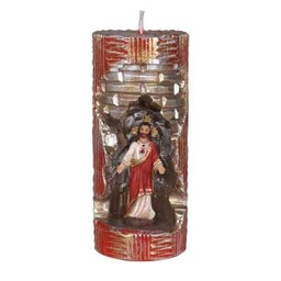 Sagrado Coração de Jesus na Vela Gruta cor: Vermelho e Dourado - 1