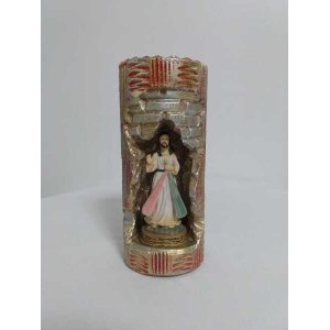 Jesus Misericordioso na Vela Gruta cor: Vermelho com Dourado