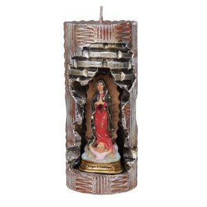 Nossa Senhora de Guadalupe na Vela Gruta na cor Vermelho e Dourado