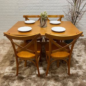 Conjunto X Mesa 120x80 com 4 Cadeiras X Madeira Maciça Mel