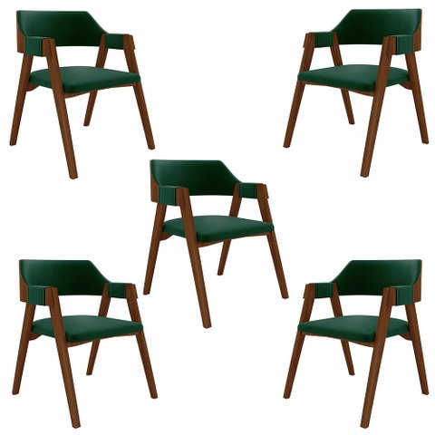 Kit 5 Cadeiras Sala de Jantar e Jogos Carteados Madeira Maciça Poker Veludo Verde/imbuia G42 - Gran