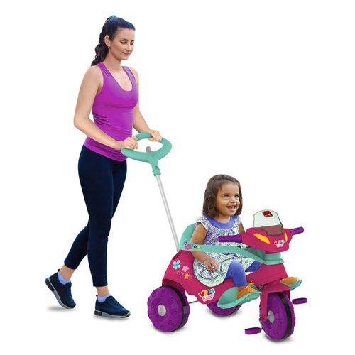 Triciclo Infantil com Empurrador Bandeirante Velobaby Azul 206