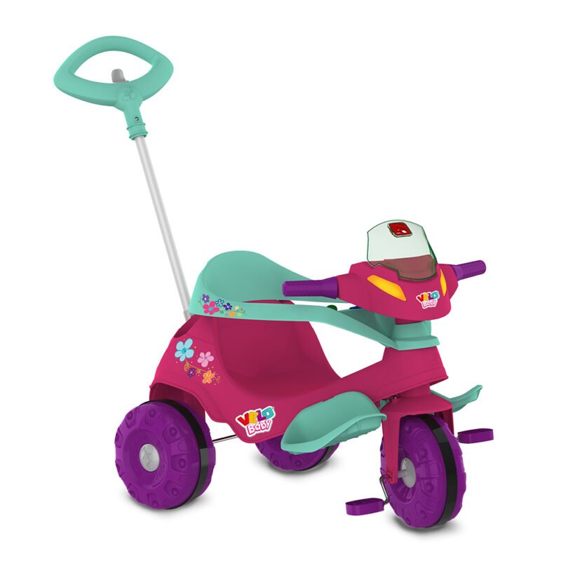 Triciclo Bandeirante Velobaby G2 Passeio e Pedal Motoca Rosa