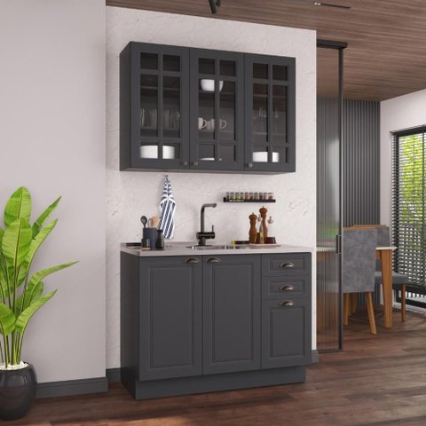 Armário de Cozinha Modulada Compacta Fidelitá Nara 100% MDF 2 Peças 120cm 6 Portas 2 Gavetas sem