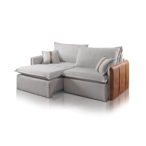 Sofá Verona Retrátil e Reclinável com Função Cama:Veludo Cinza/2.40