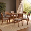 Ver imagem 1 de Conjunto Sala de Jantar Mesa 160cm com 6 Cadeiras 100% MDF Pinhão/Bege Claro