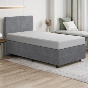 Base Cama Box Viúva Veludo Cinza Skybox