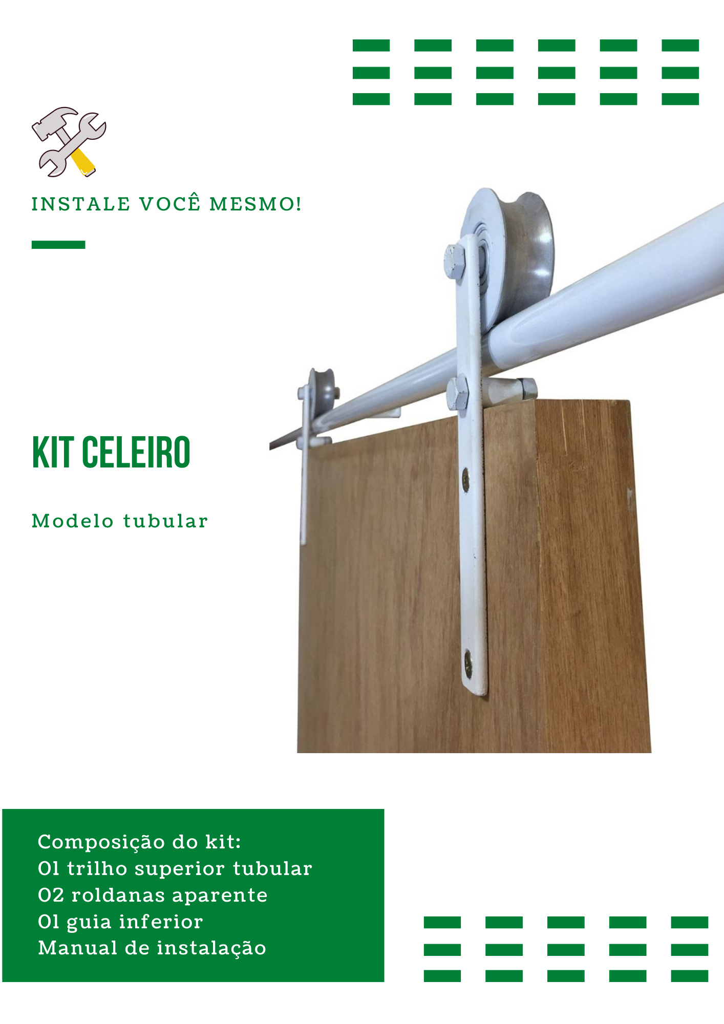 Kit p/ Porta Dupla Celeiro - Trilho Tubular 3,00 M- Branco - Al-Fer - 6