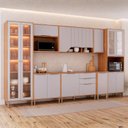 Ver imagem 1 de Cozinha Modulada 8 Peças 1 Cristaleira 3 Balcões 3 Armários Aéreo 1 Torre Celeste Cinamomo/Platina