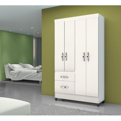 Guarda-Roupa Solteiro 4 Portas 2 Gavetas sem Espelho Madri Moval Branco-Branco/Rosa/Azul/Lilas Flex
