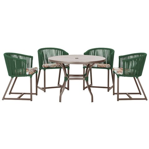 Mesa com 4 Cadeiras de Jantar Roma 100cm e Noronha em Aluminío Marrom Corda Nautica Estofado 6 Trama