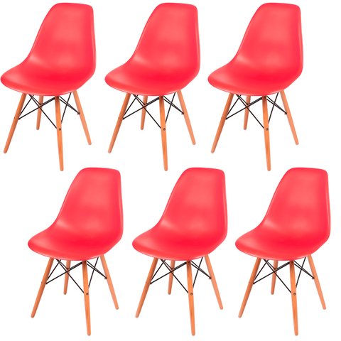 Kit 6 Cadeiras Eames Eifell 130pp Cor:vermelha