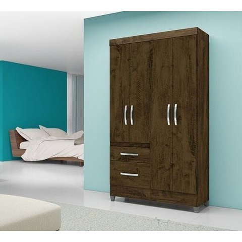 Guarda-Roupa Solteiro 4 Portas 2 Gavetas sem Espelho Madri Moval Castanho Wood