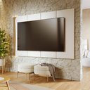 Ver imagem 2 de Painel para TV até 75 Polegadas Amalfi com LED Ripado - Off White Matte/Freijó