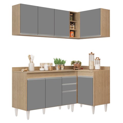 Armário de Cozinha Modulado de Canto Esquerdo 4 Peças Cp47 Balcão com Tampo Castanho/cinza - Lumil L