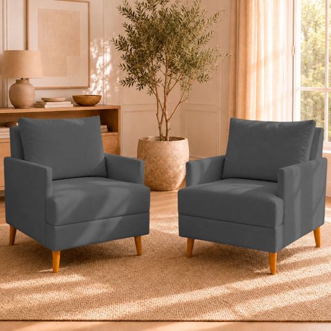 Kit 2 Poltronas Decorativas Serena Suede para Sala Recepção Escritório Conforto Luxo Contemporâneas