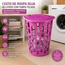Ver imagem 2 de Cesto Organizador de Brinquedos Rosa 40 Litros Quarto Bebe Porta Treco Roupas Sujas 40L Telada Lavan