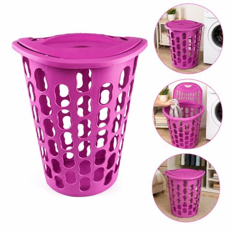 Cesto Organizador de Brinquedos Rosa 40 Litros Quarto Bebe Porta Treco Roupas Sujas 40L Telada Lavan