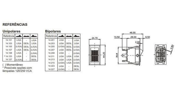 Chave Gangorra Margirius Bipolar Lig/Desl/Lig 14203 15A 120V - 2