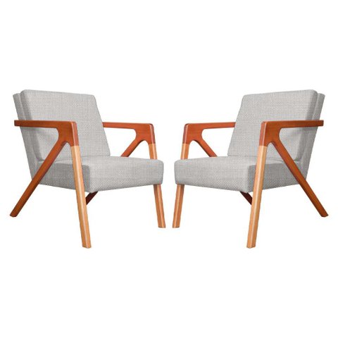 Conjunto 2 Poltronas Monalisa Com Braços de Madeira Linho Bege - LM DECOR
