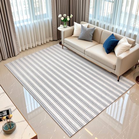 Tapete Sala Quarto Listras Decorativo Cru 1,40 X 2,00 Antiderrapante Moderno Listrado