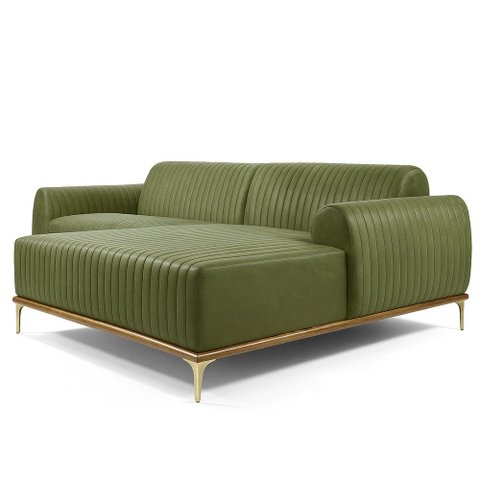 Sofá com Chaise Lado Esquerdo 230cm Cocie Courino Verde - Sallar Home