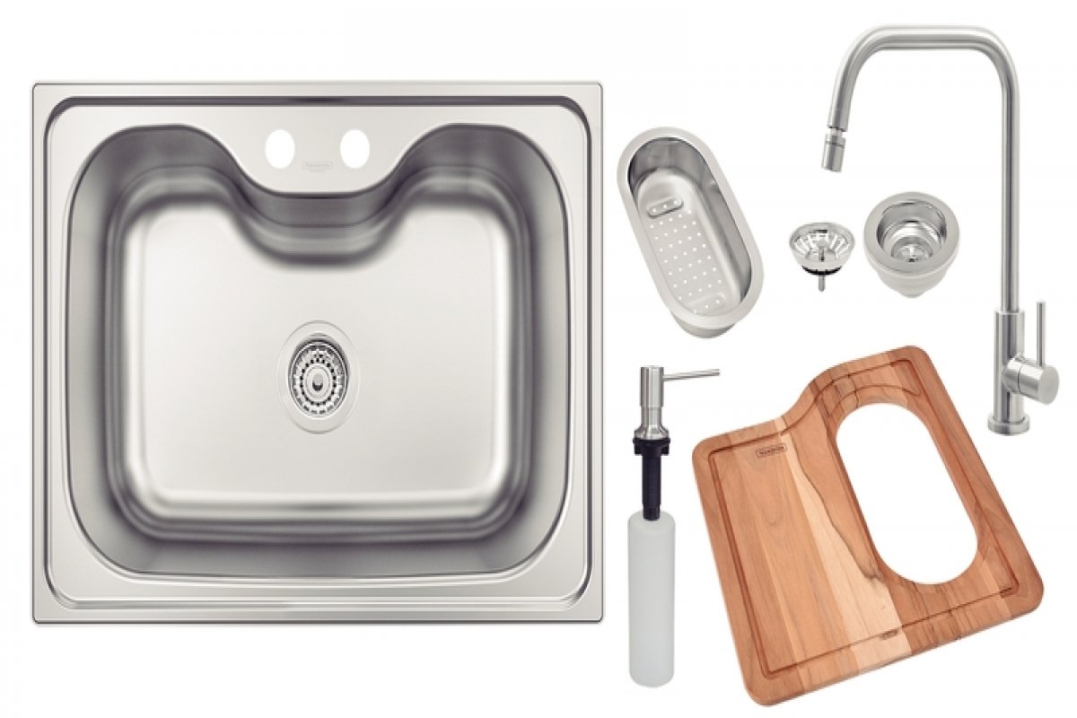 CUBA DE SOBREPOR EM AÇO INOX, COM DOSADOR DE SABAO, CESTO C - 1