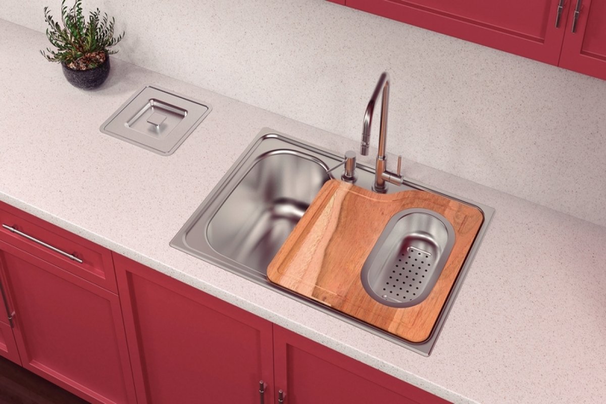 CUBA DE SOBREPOR EM AÇO INOX, COM DOSADOR DE SABAO, CESTO C - 2
