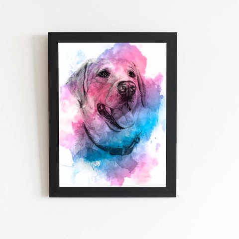 Quadro Cachorro Labrador Aquarela Tinta Moldura 20x30cm