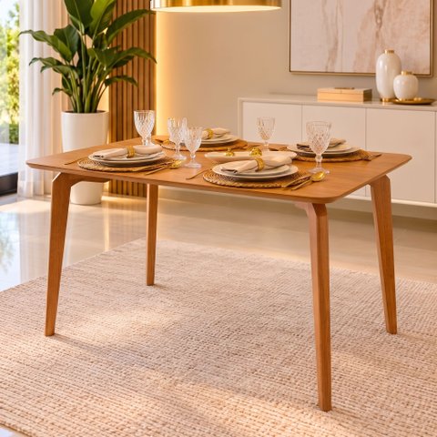 Mesa de Jantar Retangular 140cm Tampo Laminado Aura Marrom/Mel