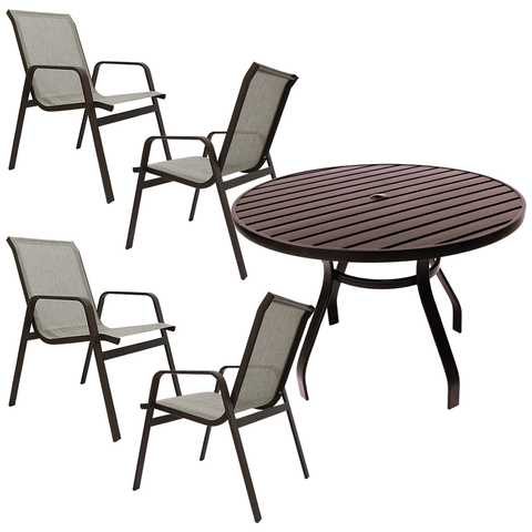 Jogo de Mesa Ripada 1,20m Aluminio 4 Cadeiras Tela Sling Piscina Jardim Cozinha