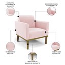 Ver imagem 3 de Poltrona Decorativa Base Madeira Castanho Maressa Suede Rosa Bebê - Ibiza