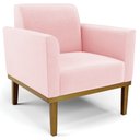 Ver imagem 1 de Poltrona Decorativa Base Madeira Castanho Maressa Suede Rosa Bebê - Ibiza