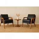 Ver imagem 2 de Kit 2 Poltronas Mona Luxo Madeira Maciça Corino Preto para Sala de Estar Decorativa Moderna