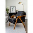 Ver imagem 3 de Kit 2 Poltronas Mona Luxo Madeira Maciça Corino Preto para Sala de Estar Decorativa Moderna