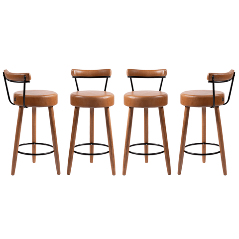 Kit 4 Banquetas Altas 80cm Estofada Corino Amarula com Encosto Retrô P/ Cozinha Área Gourmet Bancada