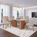 Ver imagem 1 de Sala de Jantar 6 Lugares Tampo de Vidro 210 cm Emma Cadeiras Madeira Maciça Cinamomo/Linho Bege - Pa