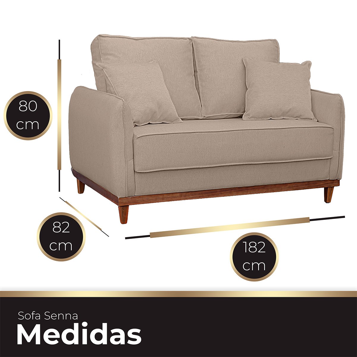 Kit Sofa Sena 2 e 3 Lugares Base de Madeira para Sala Hotel Linho Bege - 9