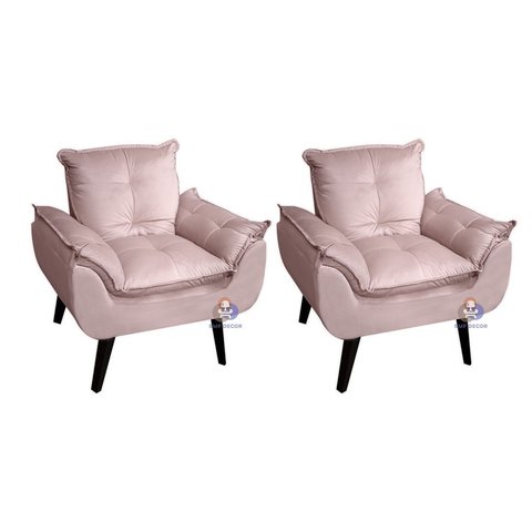 Kit 02 Poltrona/cadeira Decorativa Glamour Veludo Rosa Nude com Pés Quadrado Rosa
