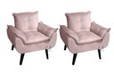 Ver imagem 1 de Kit 02 Poltrona/cadeira Decorativa Glamour Veludo Rosa Nude com Pés Quadrado Rosa