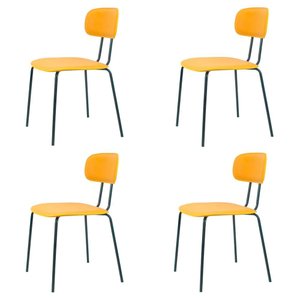 Kit 4 Cadeiras New York Fratini Revestido em Poliuretano (pu) Mostarda Base Aço Carbono Preto
