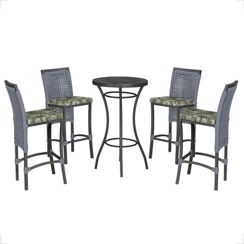 Mesa Bistrô e 4 Banquetas Roma Preta Corda Náutica Estofado 5 Trama Original