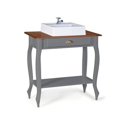 Bancada Aparador Mini Lavabo com Cuba 1 Gaveta Pés Luiz Xv Dália 3062 - Cinza/imbuia Glazer