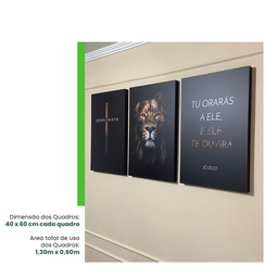Kit Trio Quadros Decorativo Quarto Sala Leão Frase Religiosa - 6 Kit Trio Quadros Decorativo Quarto Sala Leão Frase Religiosa - 6