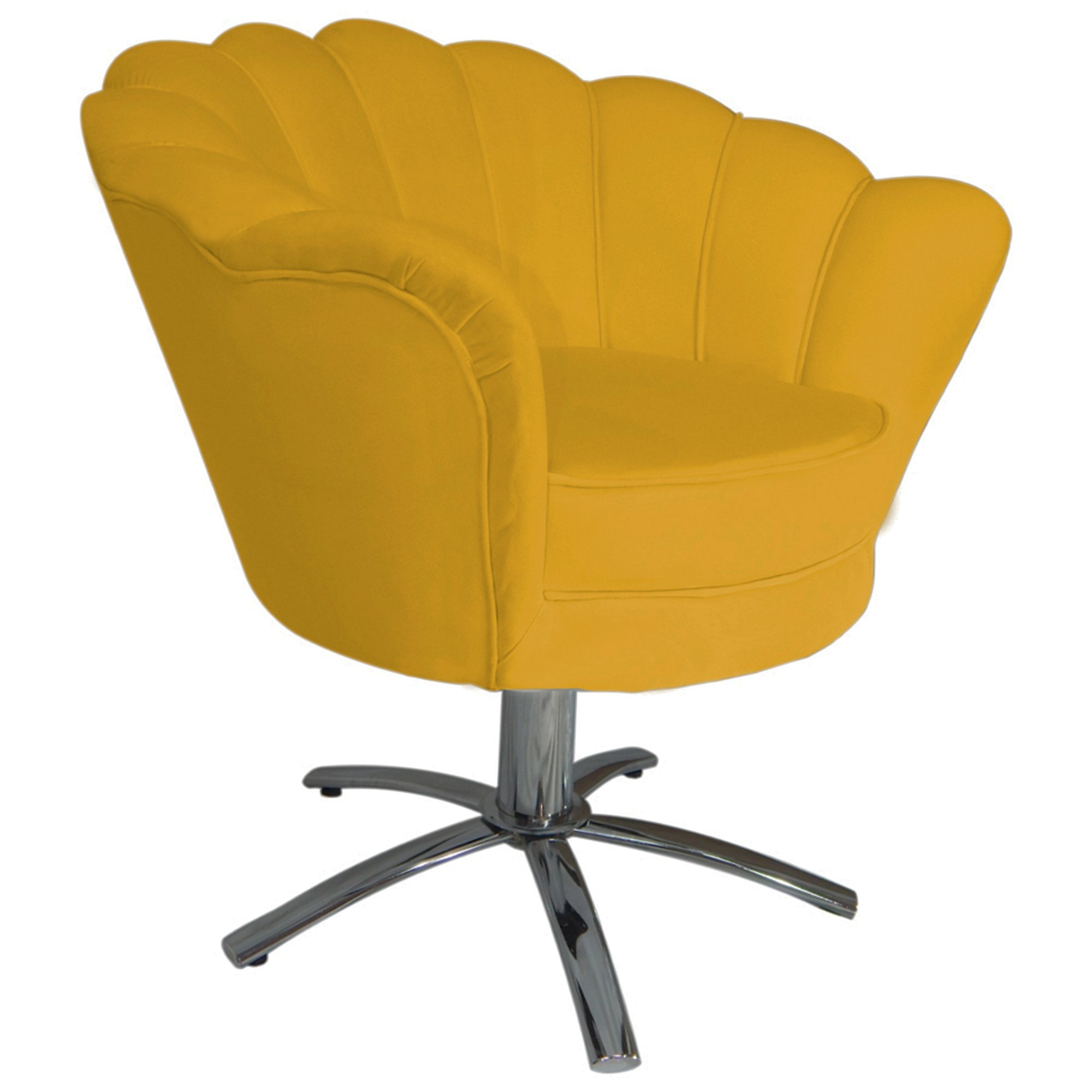 Poltrona Cadeira com Base Giratoria Cromado Pétala Suede Amarelo - 2
